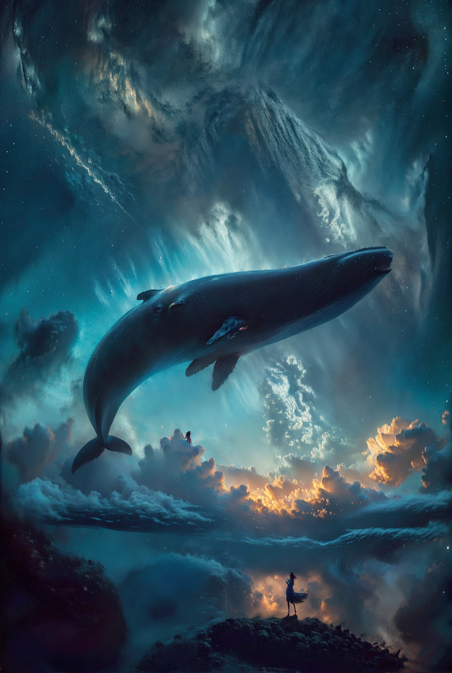 606247209521970394-889085835-xuer Big whale, 1girl, whale, sky, long hair, star _(sky_), solo, dress, standing, starry sky, cloud, scenery, oversized animal,.jpg